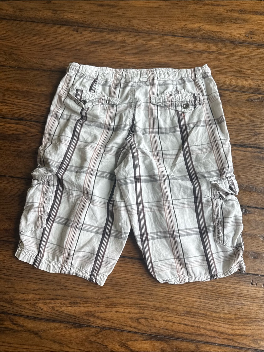 Helix White Plaid Cargo Shorts with Brown Stripes